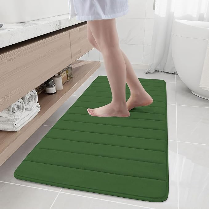 Buganda Memory Foam Bath Mat, 55" x 24", Ultra Soft and Non-Slip Bathroom Rugs, Water Absorbent and Machine Washable Bath Rug Runner for Bathroom, Shower, and Tub, Olive Green