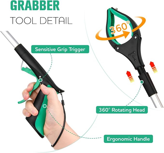 6-Pack 32inch Upgrade Foldable Grabber Reacher Tool, Reacher Grabber Pickup Tool with 4 inch Wide jaw and 360° Rotating Head,Grabbers for Seniors Outdoor & Indoor (Green)