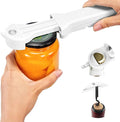 Jar Opener for Seniors with Arthritis, 7 in 1 Bottle Opener and Wine Corkscrew, Easy Grip Kitchen Gadget for Weak Hands Elderly, Retractable Jaw Lid Opener with Magnetic Storage (Off-White)