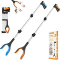 2-Pack 43" Extra Long Grabber Reacher Tool | Foldable Trash Picker Upper Grabber, 360° Rotating Jaw + Magnets, 4" Wide Claw, Heavy Duty, For Seniors