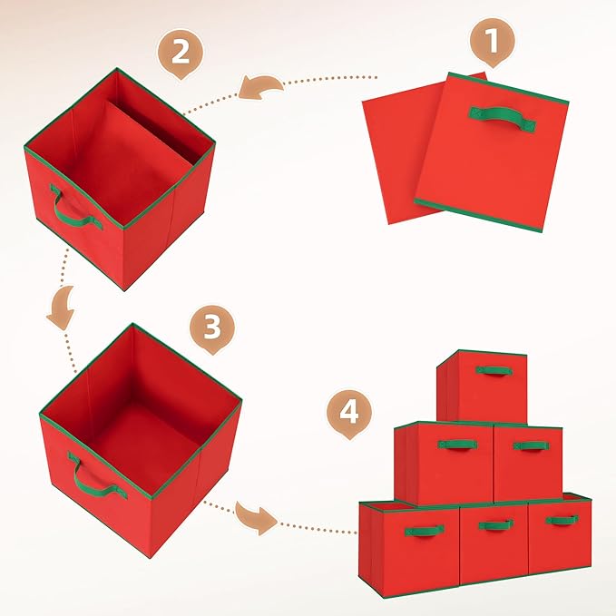 STORAGE MANIAC Storage Cubes, 11 Inch Durable 4 Pack Storage Shelf Basket for Christmas, Fabric Foldable Collapsible Bins with Handles for Organization, Closet, Shelves, Offices, Red
