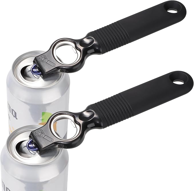 2-Pack Soda Can Opener and Beer Bottle Opener Bartender with Good Grip Silicone Handle, Pop Top Can Tab Opener for Long Nails, Bottle Opener for Arthritic Hand and Seniors, Black
