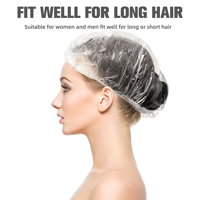 Larger Shower Caps Disposable, 200PCS Thicker Waterproof Plastic Elastic Hair Bath Caps, Plastic Hair Caps for Women, Spa, Home Use, Hotel and Hair Salon, Portable Travel