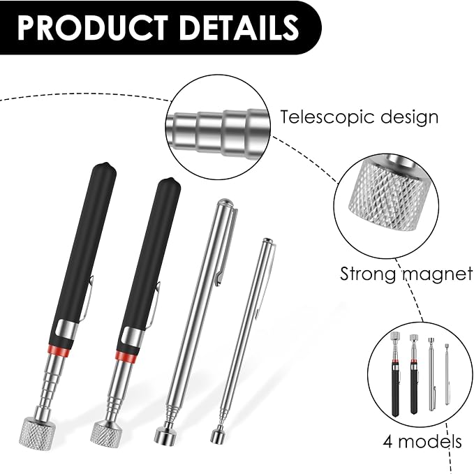 8Pcs Telescoping Magnetic Pickup Tool, 1.5/3/10/15LB Capacity Retractable Magnetic Grabber Tools, Stainless Steel Extendable Stick Reacher grabberTools, Portable Pickup Tool for Bolt Screw (8)