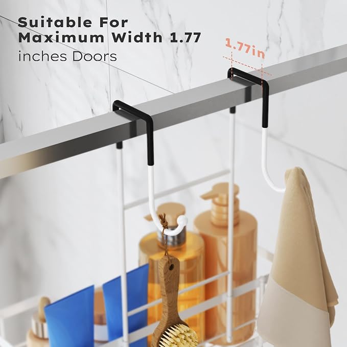 Consumest Over Door Shower Caddy - 2 Tier Shower Shelves Hanging with Soap Holders, Large Capacity Shower Organizer with 4 Hooks, Bathroom Rack and Storage, White