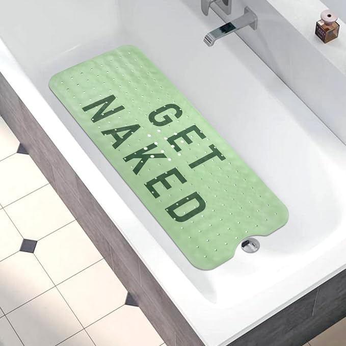 Bathtub Mat Non Slip, Get Naked Extra Long Bath tub Mat Shower Floor Mat with Suction Cups and Drain Holes for Adults Kids Elderly 40 X 16 Inch