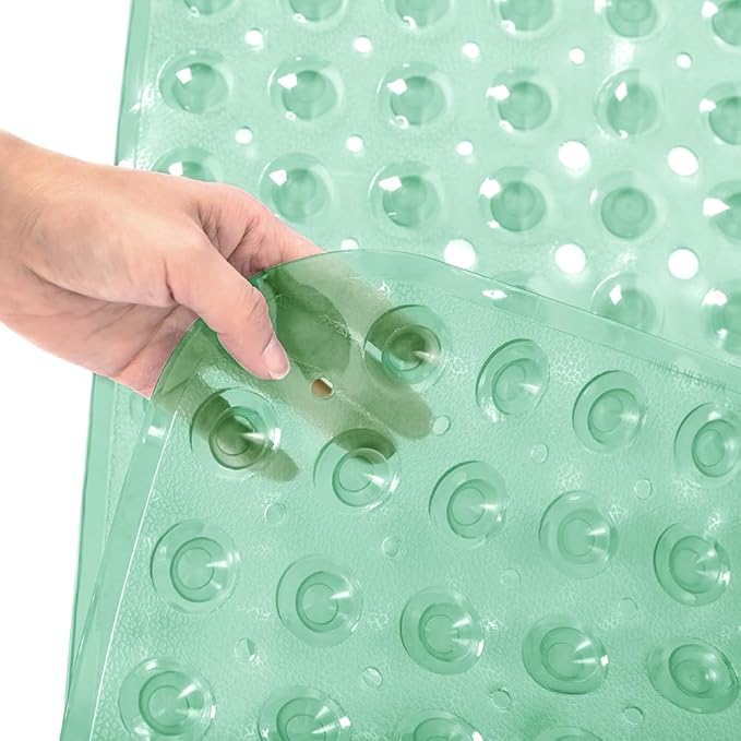 Bathtub and Shower Mats, Extra Long Non-Slip Bath Tub Mat 39 x 16 Inch, Machine Washable BathMat with Suction Cups & Drain Holes for Bathroom Floor, Clear Pale Green