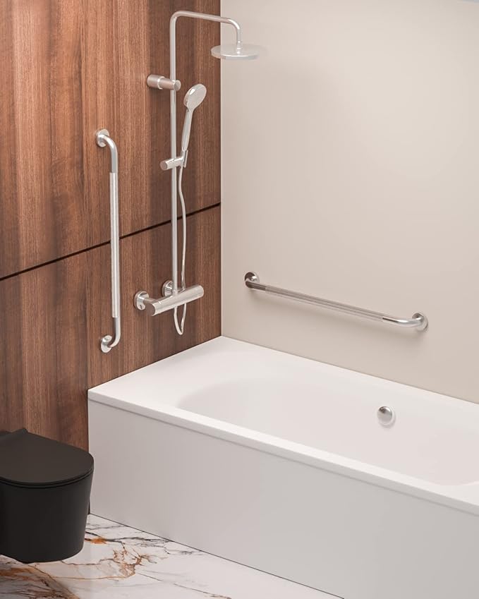 32 Inch Anti Slip Shower Grab Bar, Munzong 2 Pack Stainless Steel Bathroom Grab Bar, Brushed Nickel Knurled Bathroom Balance Bar,Safety Hand Rail Support Handicap Elderly Senior Assist Bath Handle