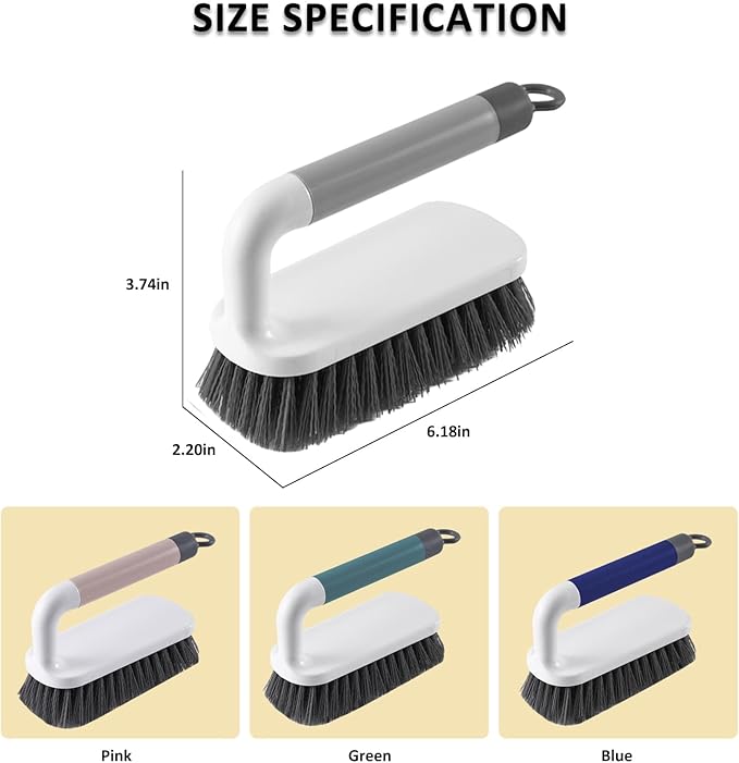 Scrub Brush, Scrubbing Cleaning Brushes, Heavy Duty Cleaning Brushes with Handle, for Shower, Bathroom, Carpet, Kitchen and Bathtub Scrubber, 2 Pack (Grey)
