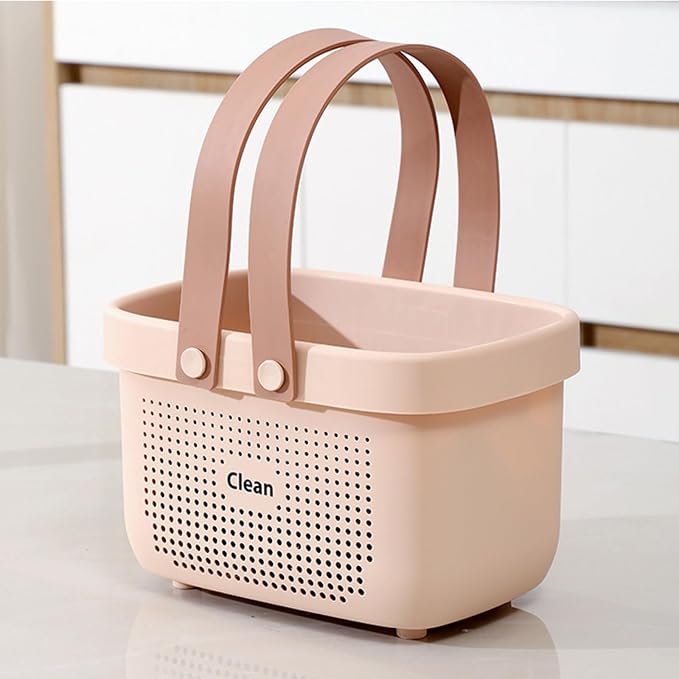 JiatuA Plastic Storage Basket with Handle Portable Shower Caddy Tote Organizer Basket Bin for Bathroom Kitchen Dorm Room Bedroom, Small Pink