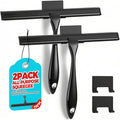 ALFLOD 2PACK 10-Inch Black All-Purpose Shower Squeegee for Shower Doors, Tile Shower Walls, Bathroom, Window, Glass and Car Windshield, Mirrors and Kitchen-Stainless Steel