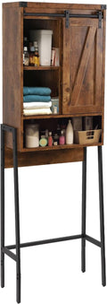 Over The Toilet Storage Cabinet, Behind Toilet Bathroom Organizer with Adjustable Shelves, Above Toilet Organizers with Barn Door, Space Saver for Restroom, Bathroom, Laundry, Brown