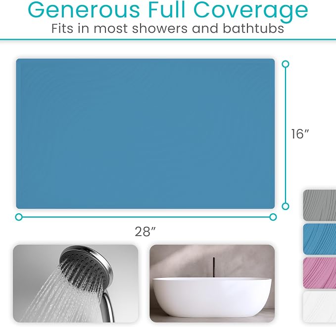 Vive Non-Slip Bath Mat with Suction Cups - 28" x 16" Extra Large Rubber Mat for Safety & Comfort - Patented Grip Prevents Slips and Falls for Kids, Elderly, Men, Women - XL Non Skid Shower & Tub Cover