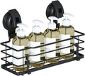 TESOT Suction Cup Shower Caddy, Shower Shelf Soap Dish with Hooks for Razor, Sponge, Rust Proof 304 Stainless Steel, Black