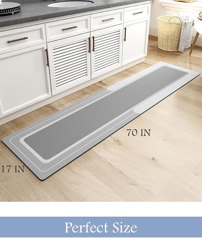 MontVoo-Bath Mat Runner Long Bathroom Mat Rug Non Slip Super Absorbent Stain Resistant Quick Dry Thin Bathroom Rug Fit Under Door-Bath Mats for Bathroom Floor Bathtub Vanity-Bathmat 17"x70" Grey
