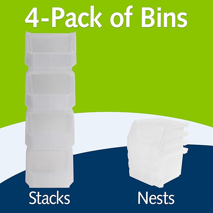 ReadySpace Plastic Containers for Organizing and Storage Bins for Drawers, Desks, Office Organization, and Garage, Stackable Bins, Medium-Tall (7" x 11" x 8"), 4-Pack, Black