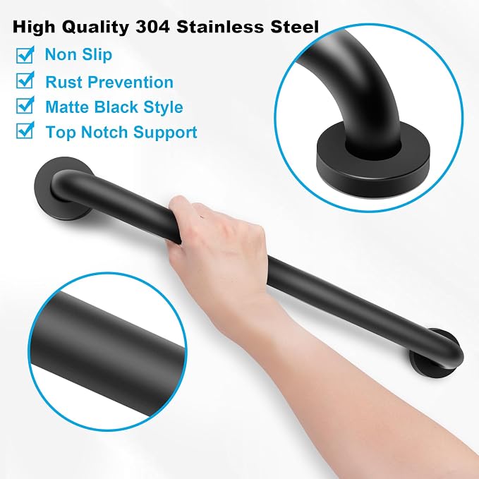 Shower Grab Bars, 2 Pack 16 Inch Heavy Duty Non-Slip Bathroom Grab Bars, 1.25" Diameter Bathroom Safety Handle for Elderly, Handicap Assist Grab Bar for Bathtub/Shower/Toilet