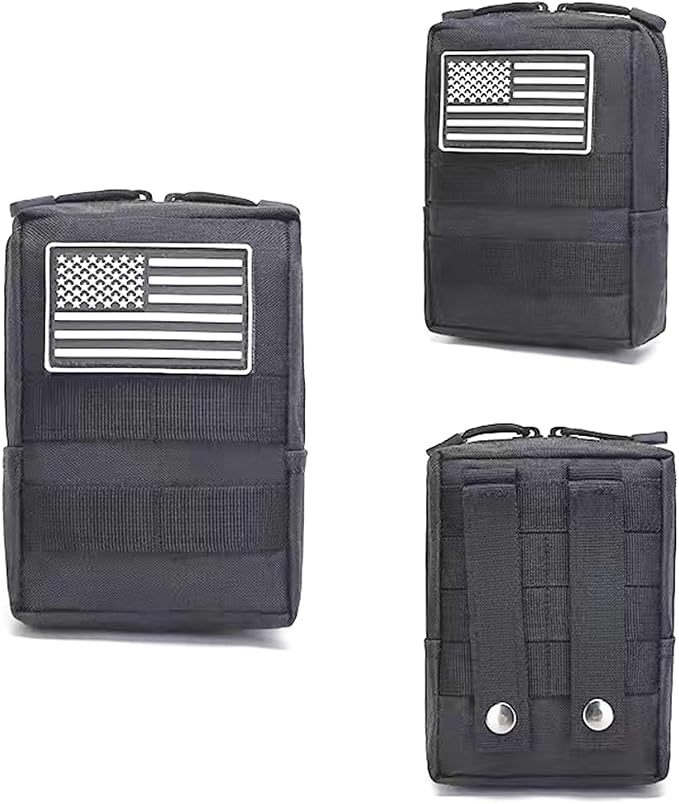 2 Pack Tactical Molle Pouches Small Molle Utility Pouch Small Tactical Accessory Bag Belt Pouches Vest Pouch Compact Water-Resistant EDC Pouch with Flag Patch
