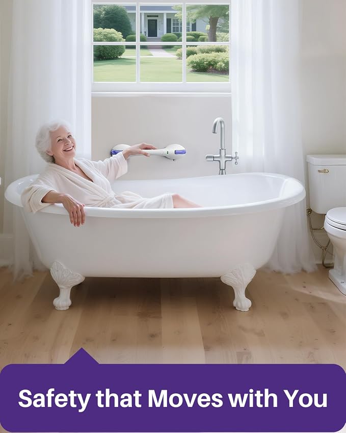 KEKOY 17.5 Inch Suction Grab Bars for Bathtubs and Showers with Indicator - Heavy Duty Safety Shower Handle for Seniors and Elderly, Handicap Bars for Bathroom, No Drilling and Removable, Purple