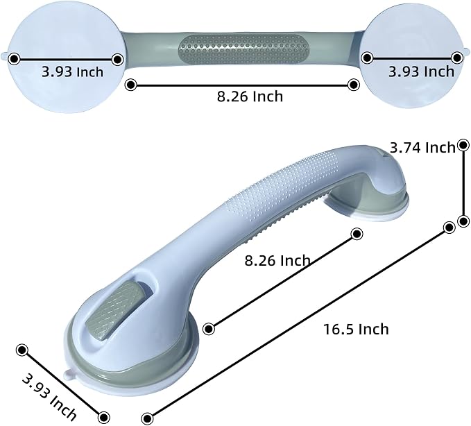 2 Pack Heavy-Duty Shower Grab Bars - Gemroom 16.5 Inch Grey Suction Bar Handles for Elderly, Seniors, Handicap, Safety Balance Assist Grip for Bathroom, Toilet - Anti-Slip, Shower Handles Hand Rail