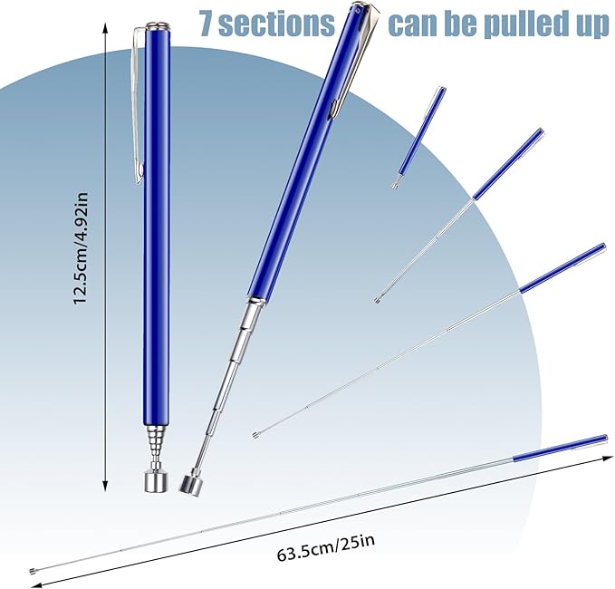 Patelai 2 Pieces Telescoping Magnetic Pick up Tool Grabbers Reacher Tools with Pocket Clip 25 Inch Telescopic Retrieving Magnet Gift for Man, Father, Mechanic, Handyman, Husband (Navy Blue)