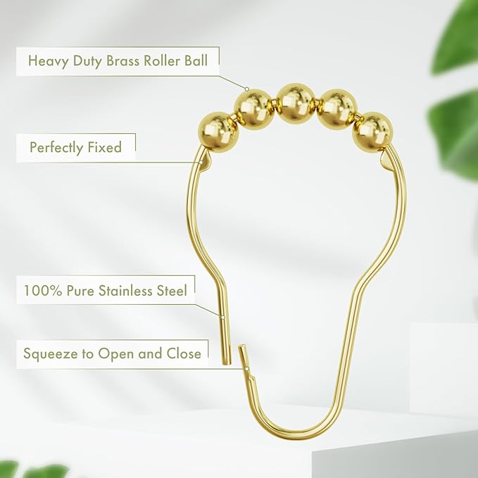 Amazer Shower Curtain Hooks, Gold Shower Curtain Rings Hooks, 24 Pcs Stainless Steel Shower Hooks for Shower Curtain Rust Proof, Shower Hooks for Curtain Bathroom