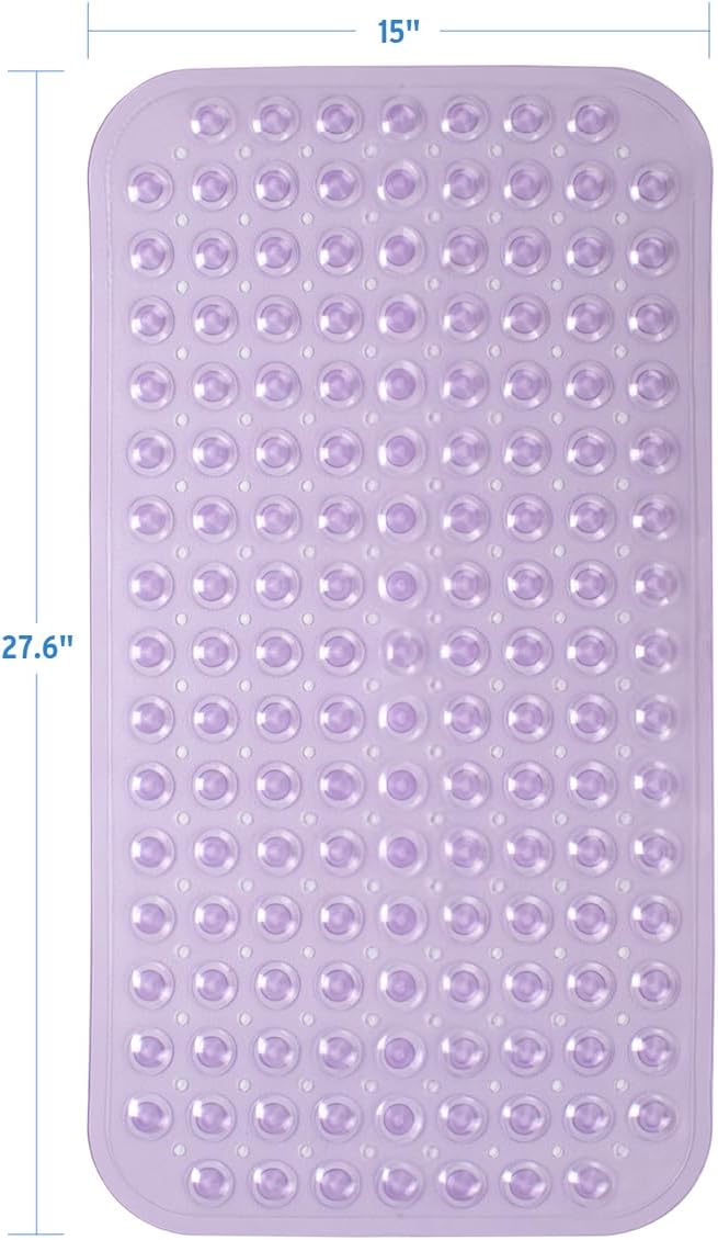 AmazerBath Bath Tub Mat, Medium Size 27.6 x 15 Inches Non-Slip Shower Mats with Suction Cups and Drain Holes, Bathtub Mats Bathroom Mats Machine Washable (Clear Purple)