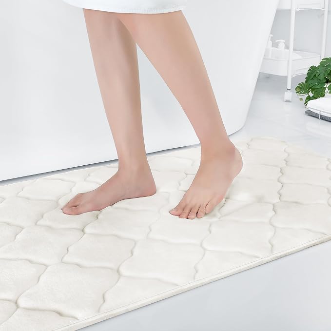 OLANLY Memory Foam Bath Mat Rug 70x24, Ultra Soft and Absorbent Bathroom Rugs, Non-Slip, Comfortable, Machine Washable Bath Carpet for Bathroom Floor, Tub, Shower and Home Decor Accessories, Ivory