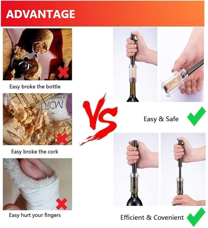 Wine Air Pressure Pump Bottle Opener Set With Foil Cutter,Simple Wine Pump Cork Remover Corkscrew,Efficient Corkscrew Bottle Opener,Easy Screw Out Tool,Great For Wine Lovers,Perfect Wine Gift.