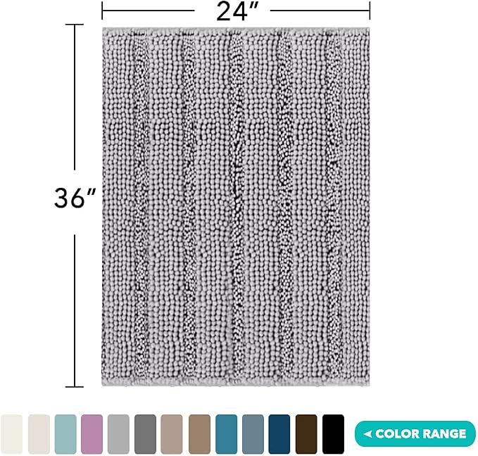 Turquoize Chenille Bath Rugs Shaggy Bathroom Rugs Non Slip Bath Rugs for Bathroom 24 x 36 Dove Bath Rug Extra Soft and Absorbent Area Rug, 24"x 36", Dove