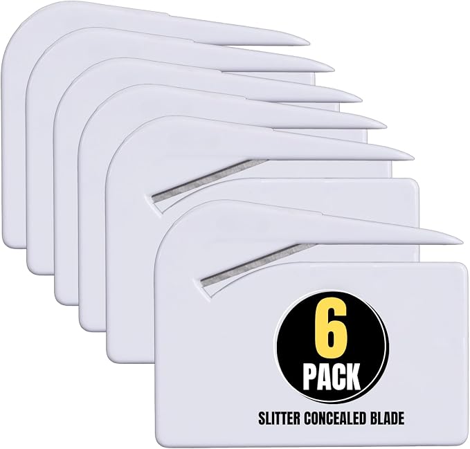 1InTheOffice Letter Opener, Envelope Opener Slitter Concealed Blade 2.5", White,6 Pack