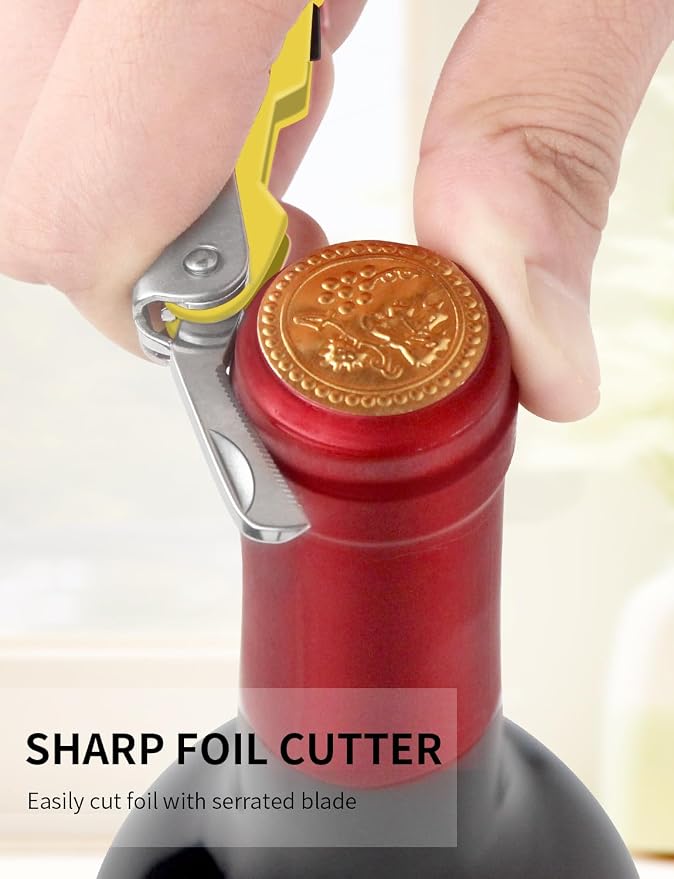 CORKAS Wine Key - Professional Handcrafted Heavy Duty Waiter Corkscrew, Compact Wine Opener with Double Hinged, Foil Cutter and Bottle Opener, Gifts for Servers, Sommelier, Bartenders - Yellow
