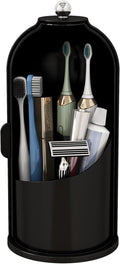 Toothbrush and Toothpaste Holders with Cover, Solid Black | Waterproof and Dustproof, 360° Rotating Base, Smooth Sliding Door, 3 Slots, for Bathroom Countertop