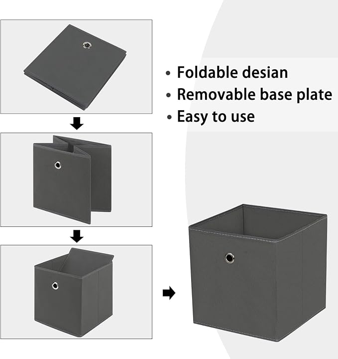 Foldable Storage Cubes Bins ,11 Inch Cloth Storage Cube Fabric Storage Box Cubes Organizer Baskets with Handles for Home Organizer Set of 10 (Grey)