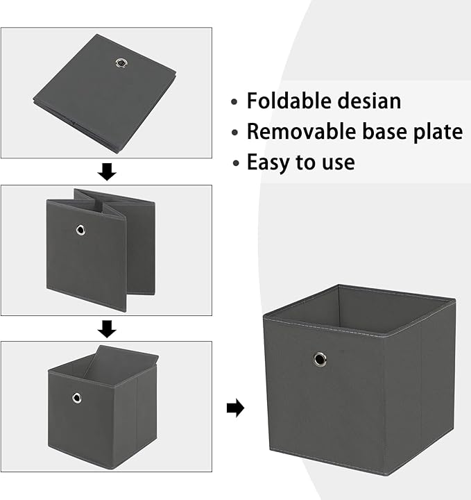 Foldable Storage Cubes Bins ,11 Inch Cloth Storage Cube Fabric Storage Box Cubes Organizer Baskets with Handles for Home Organizer Set of 3 (Grey)
