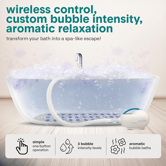 SereneLife Bubble Bath Mat for Bathtub | Motorized Air Pump Spa Bath Mat with Remote Control, Adjustable Bubbles, Non-Slip Base & Aroma Clip | Full Body Support 47" Waterproof Jacuzzi Mats for Bathtub