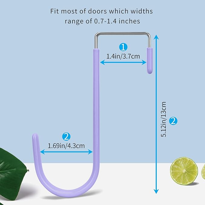 FYY Over the Door Hooks, 4 Pack Door Hangers Hooks with Rubber Prevent Scratches Heavy Duty Organizer Hooks for Living Room, Bathroom, Bedroom Hanging Clothes, Towels, Hats, Coats, Bags Lavender