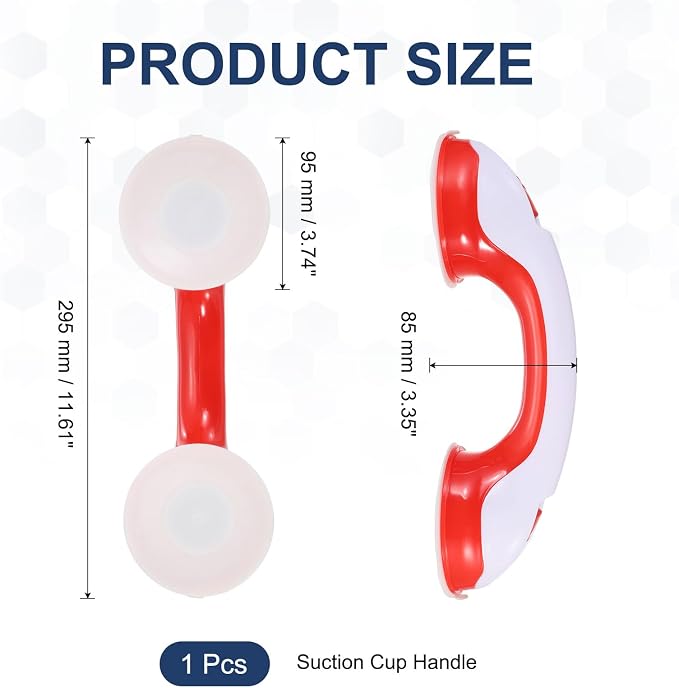 uxcell Grab Bars for Shower, 12 Inch Shower Handle Suction Cup, Grab Bars Elderly Assistance Products Safety Removable Grip Press-Lock for Seniors Bathtubs Bathroom Toilets, White/Red