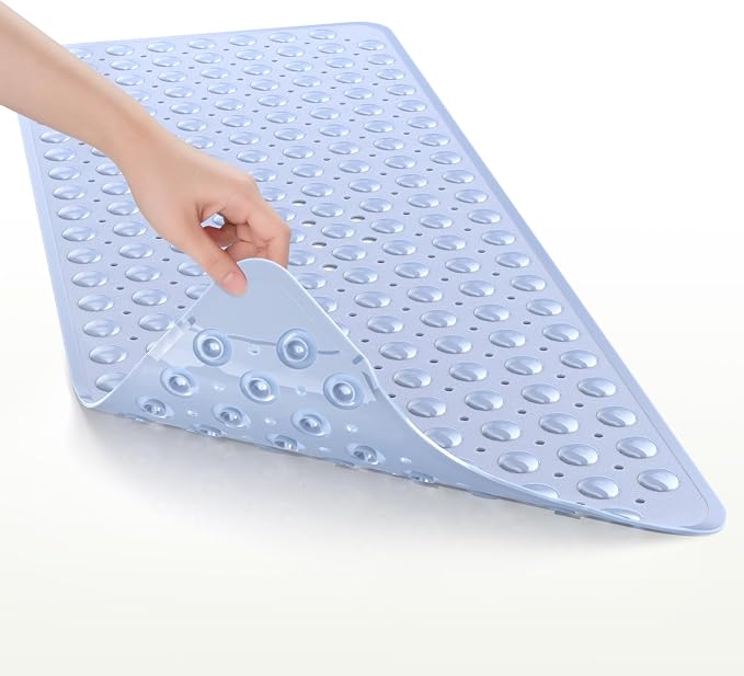 AmazerBath Shower Mat Non Slip 40 x 16 Inches, Shower Stall Mats with Suction Cups and Drain Holes, Non Slip Bath Mat for Tub for Elderly & Kids, Baby Blue