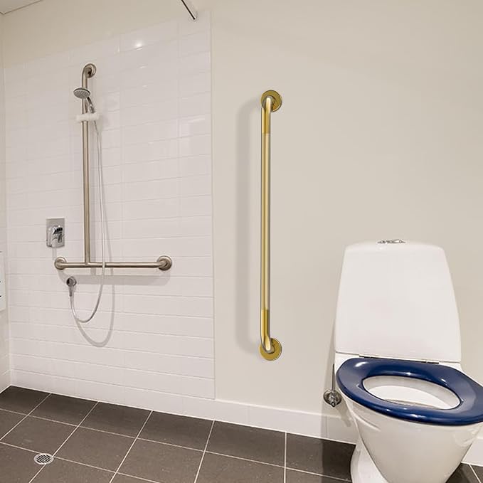 Brushed Gold Bathroom Grab Bar 40 Inch, iHansee Anti-Slip Grab Bars w/Knurled Grip, Stainless Steel Safety Handrail for Toilet Bathtub Shower, Wall Mounted Handicap Bars Handle for Senior Elderly