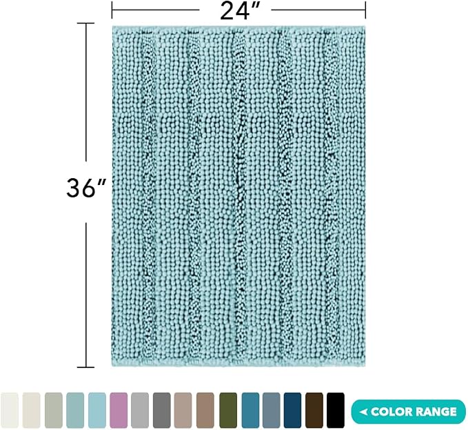 Turquoize Chenille Bath Rugs Shaggy Bathroom Rugs Non Slip Bath Rugs for Bathroom 24 x 36 Aqua Haze Bath Rug Extra Soft and Absorbent Area Rug, 24"x 36", Aqua Haze