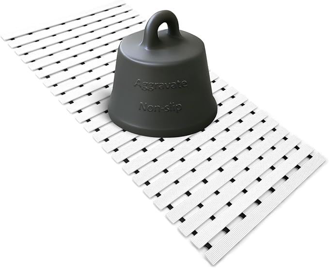 White Weighted Non Slip Bathtub Mat Without Suction Cups,Textured TPE Bath Mat for Textured Tub & Shower Surfaces,Doesn't Float, Works on Tile and Stone(33.8”x 17”)