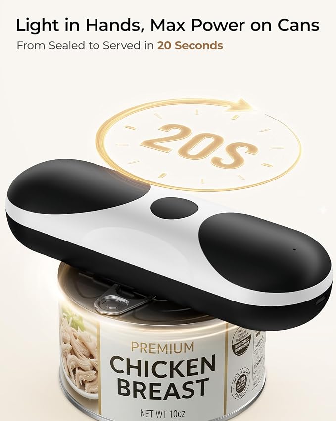 Electric Can Opener, One-Touch Automatic Can Opener, USB Rechargeable Electric Can Opener for Seniors with Arthritis, Side Cut, Smooth Edge, Handsfree, for Any Size Cans (Black/White)