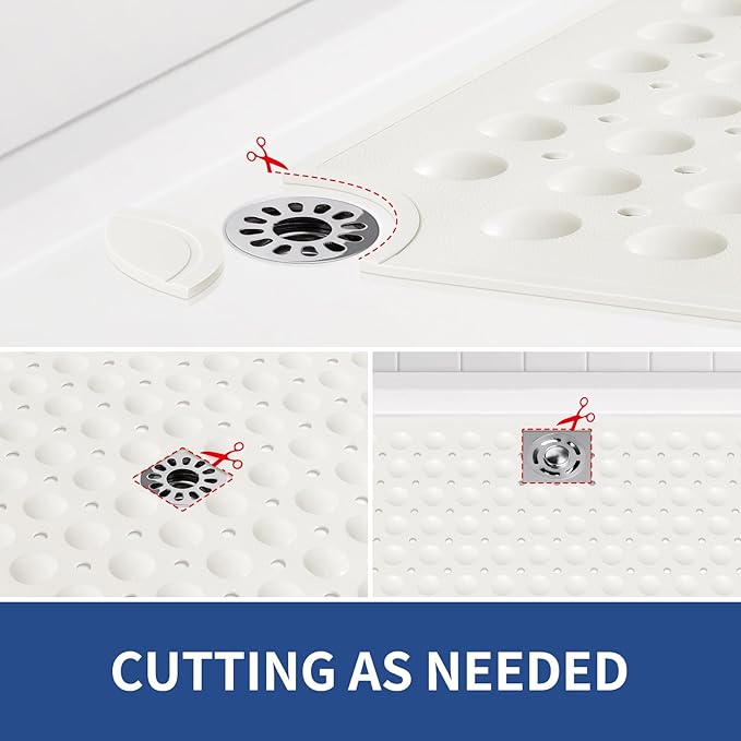 OTHWAY Extra Large Shower Mat 47"x 32", TPE Non Slip Shower Mat for Shower Stall, Inside Walk in Shower Mats with Drain Holes Suction Cups, Anti-Slip for Elderly Kids (White)