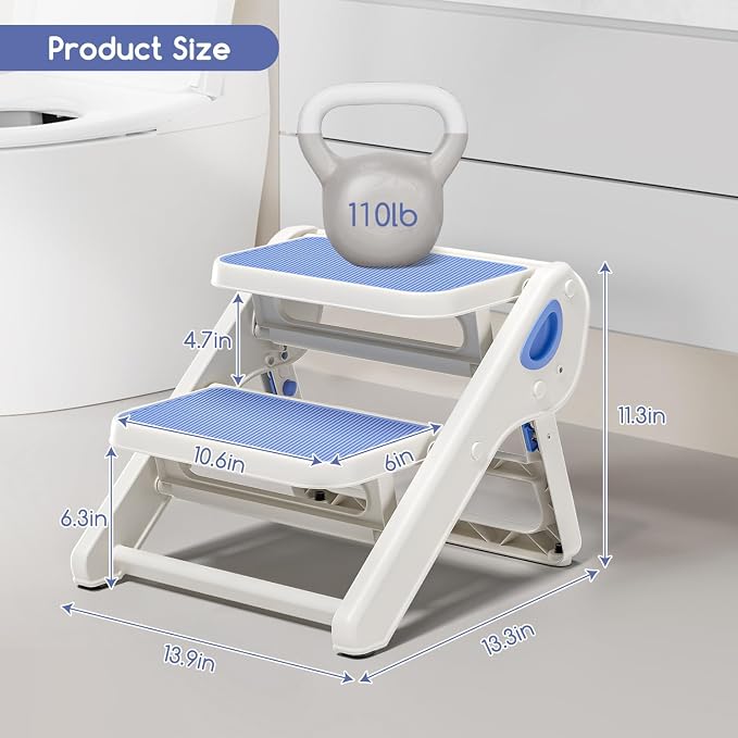 MoreFeel Foldable Toddler Step Stool for Bathroom Sink - 2-Step Kids Stool for Potty Training, Kitchen Counter & Bedroom, Sturdy Non-Slip Child Safety Stool Helper