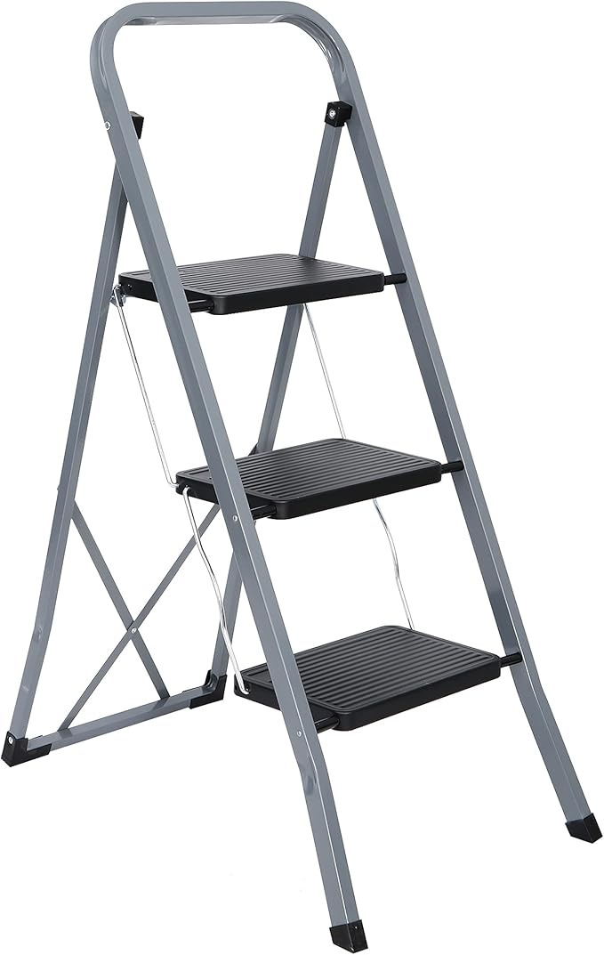 ZENY 3 Step Ladder Folding Step Stool with Wide Anti-Slip Pedal, Convenient Handgrip, Portable Steel Step Stool, 300 lbs Sturdy Steel Ladder for Household and Office