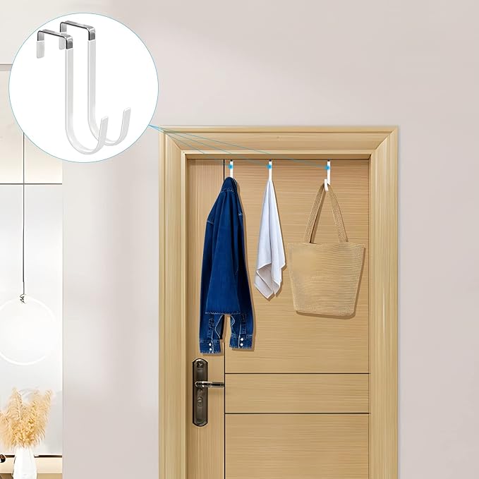FYY Over the Door Hooks, 10 Pack Door Hangers Hooks with Rubber Prevent Scratches Heavy Duty Organizer Hooks for Living Room, Bathroom, Bedroom Hanging Clothes, Towels, Hats, Coats, Bags White