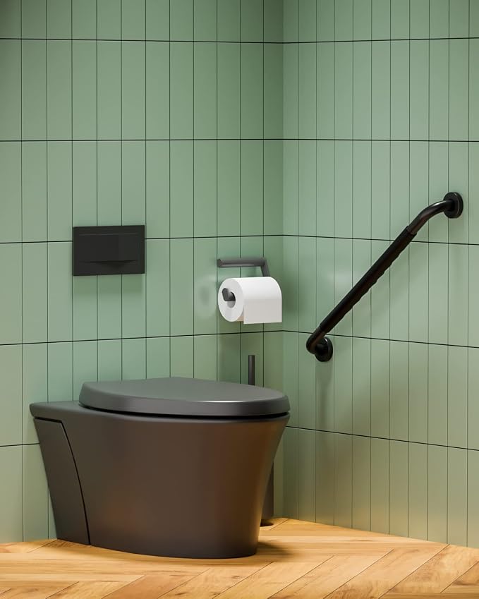 24 Inch Black Shower Grab Bar w/Anti Slip Rubber Grip, Munzong 2 Pack Stainless Steel Bathroom Grab Bar, Bathroom Balance Bar,Safety Handrail Support,Handicap Injury Elderly Senior Assist Bath Handle