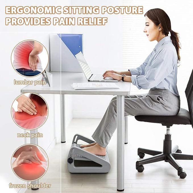 CasaZenith Foot Rest, Six Heights Adjustable Foot Rest for Under Desk at Work, Ergonomic Foots Stool for Under Office Desks, Under Desk Footrest with Foot Massage Roller, Chair Footrest - Gray