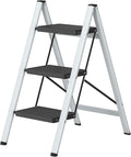 DIAMONDFORGE 3 Step Ladder, Lightweight Folding Step with Wide Anti-Slip Pedal & Feet, 330 lbs Capacity,Sturdy Steel Step Ladder for Home,Office and Library,Gray Black